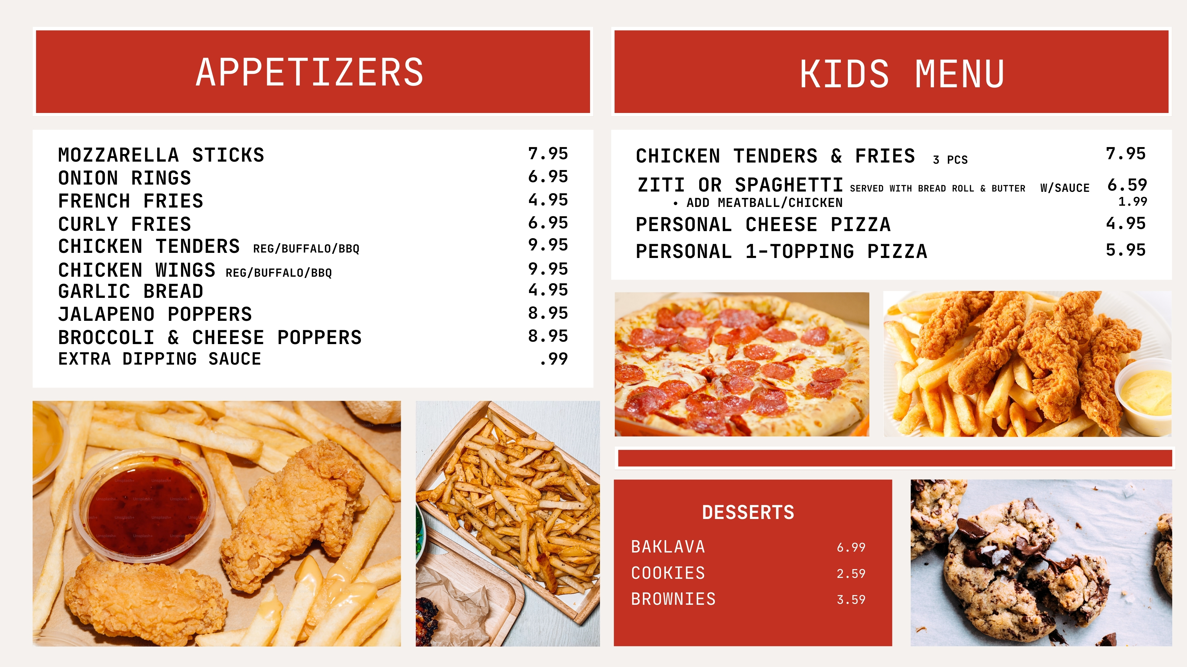 Appertizers, Kids Menu, and Dessert Menu Slide version 2.